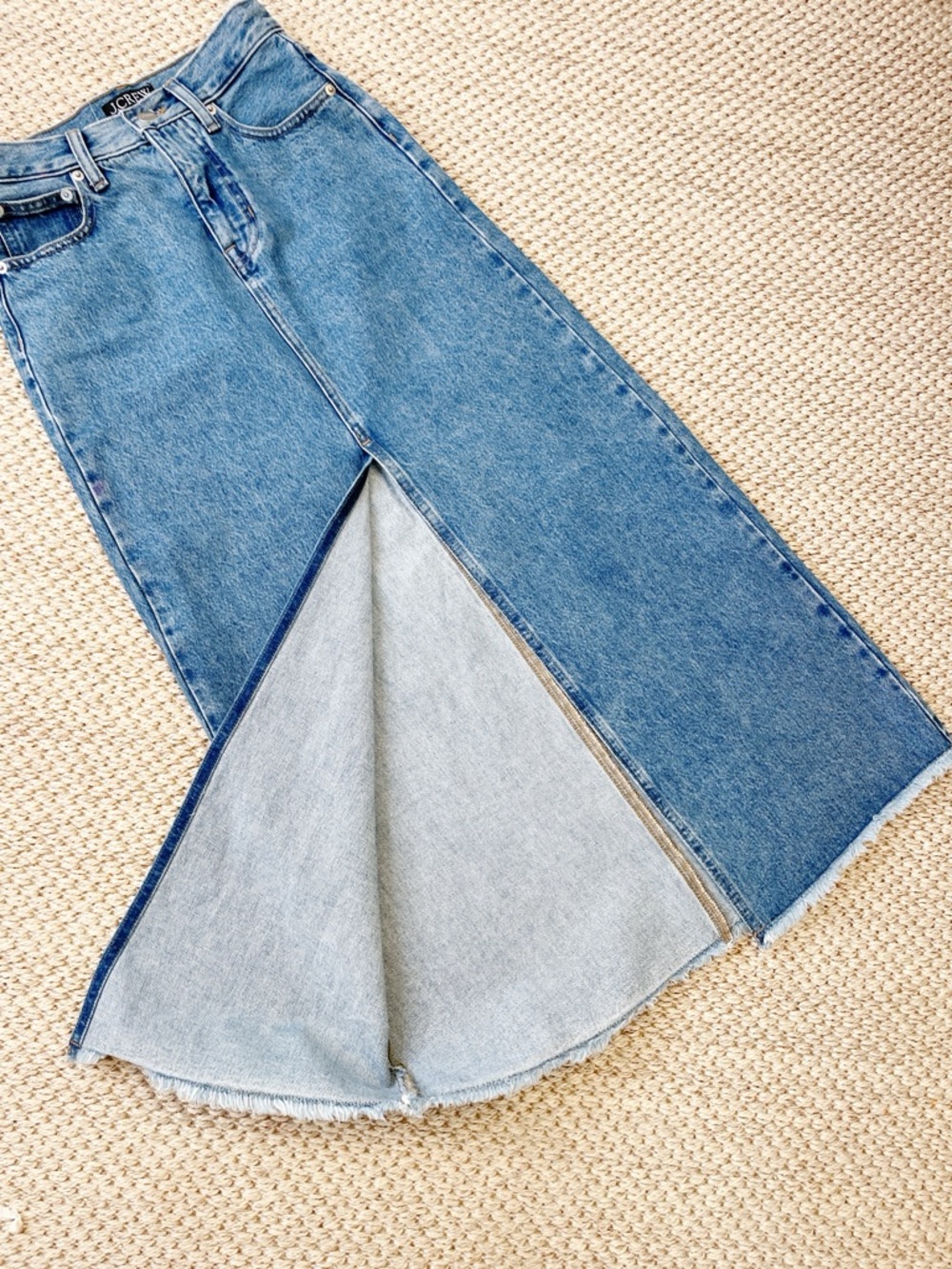 J.Crew Classic Blue Denim Maxi Skirt with Front Slit 23 NWOT - Picture 7 of 9